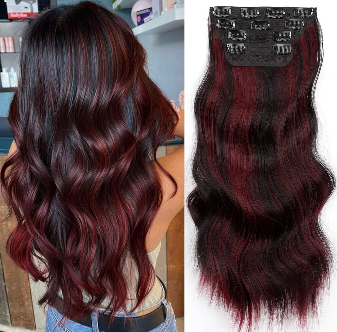 EXTENSIONES ONDULADAS DE CLIP Color - Black/Burgundy