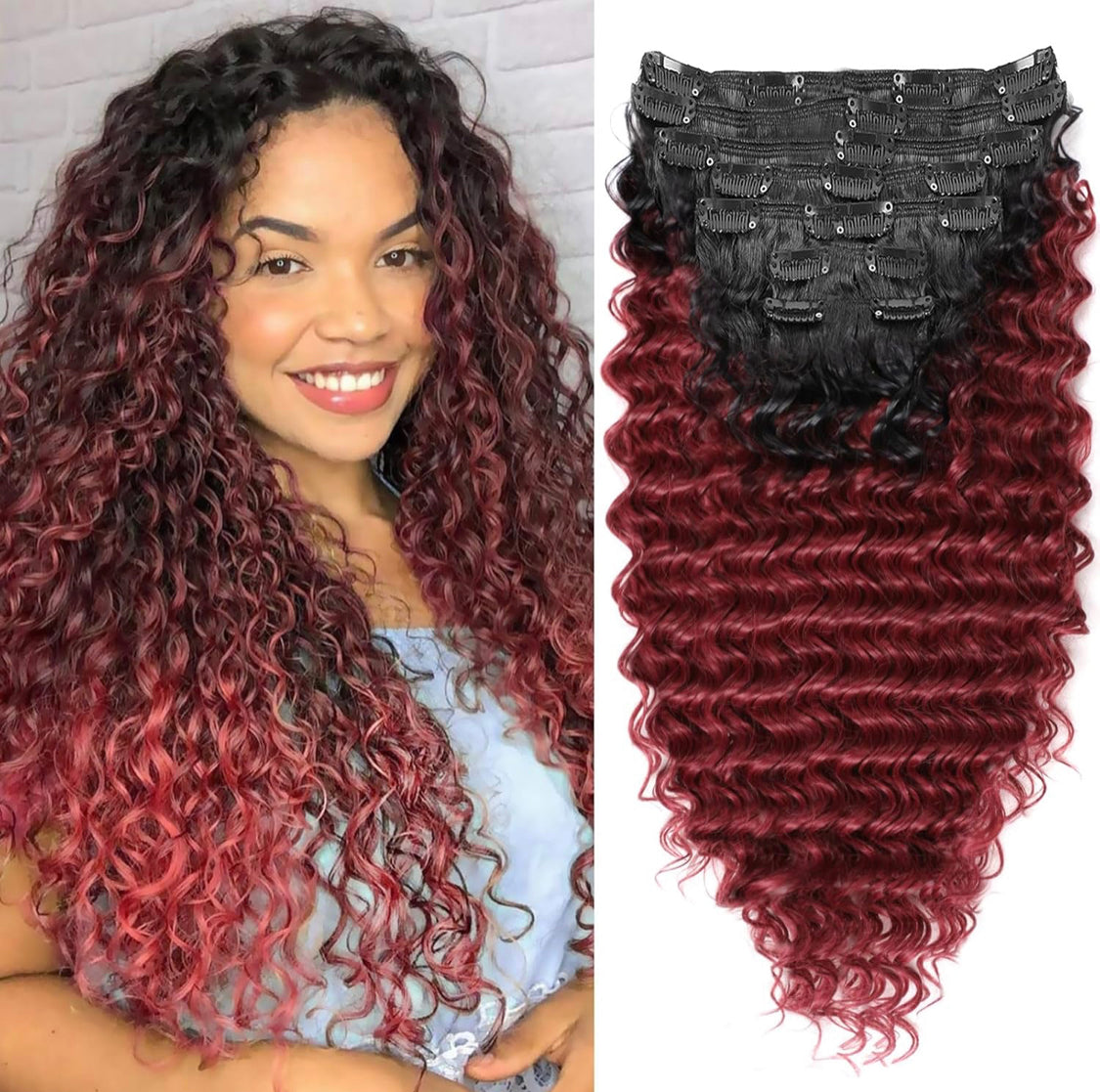 EXTENSIONES RIZADAS DE CLIP Color Black/Red