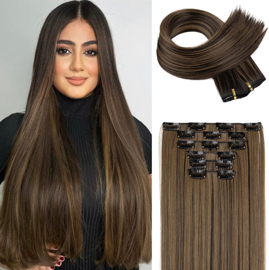 EXTENSIONES DE CLIP LACIAS Color - Dark Brown w Highlights