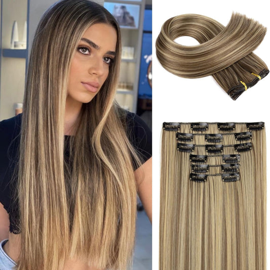 EXTENSIONES DE CLIP LACIAS Color Brown w Blonde Highlights