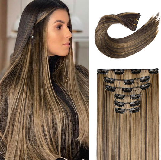 EXTENSIONES DE CLIP LACIAS Color - Chocolate w Blonde Highlights